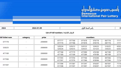 “البطاقات الرابحة” نتائج يانصيب معرض دمشق الدولي اليوم الثلاثاء 22-10-2024 سحب رقم 40 سوريا