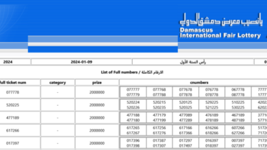 "البطاقات الرابحة" نتائج يانصيب معرض دمشق الدولي اليوم الثلاثاء 12-11-2024 سحب رقم “43” سوريا